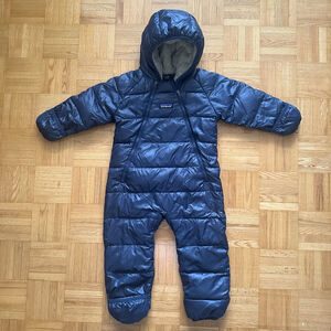 Patagonia Infant Down Bunting Snowsuit 12–18M Navy Hooded Sherpa Recycled Down